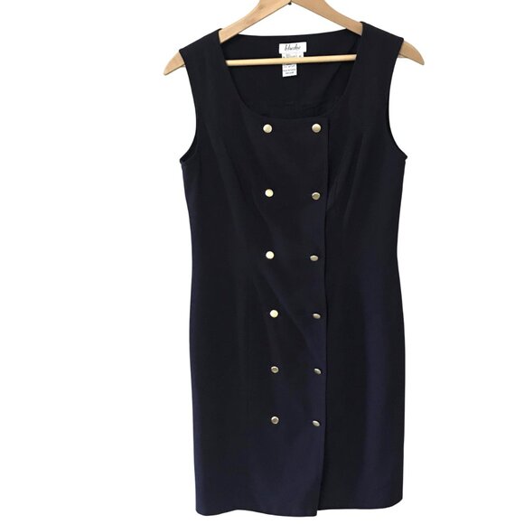 Blushe Impressions Vintage Nautical Sheath Dress: Navy w/Gold Buttons, Size 6 - Picture 5 of 10